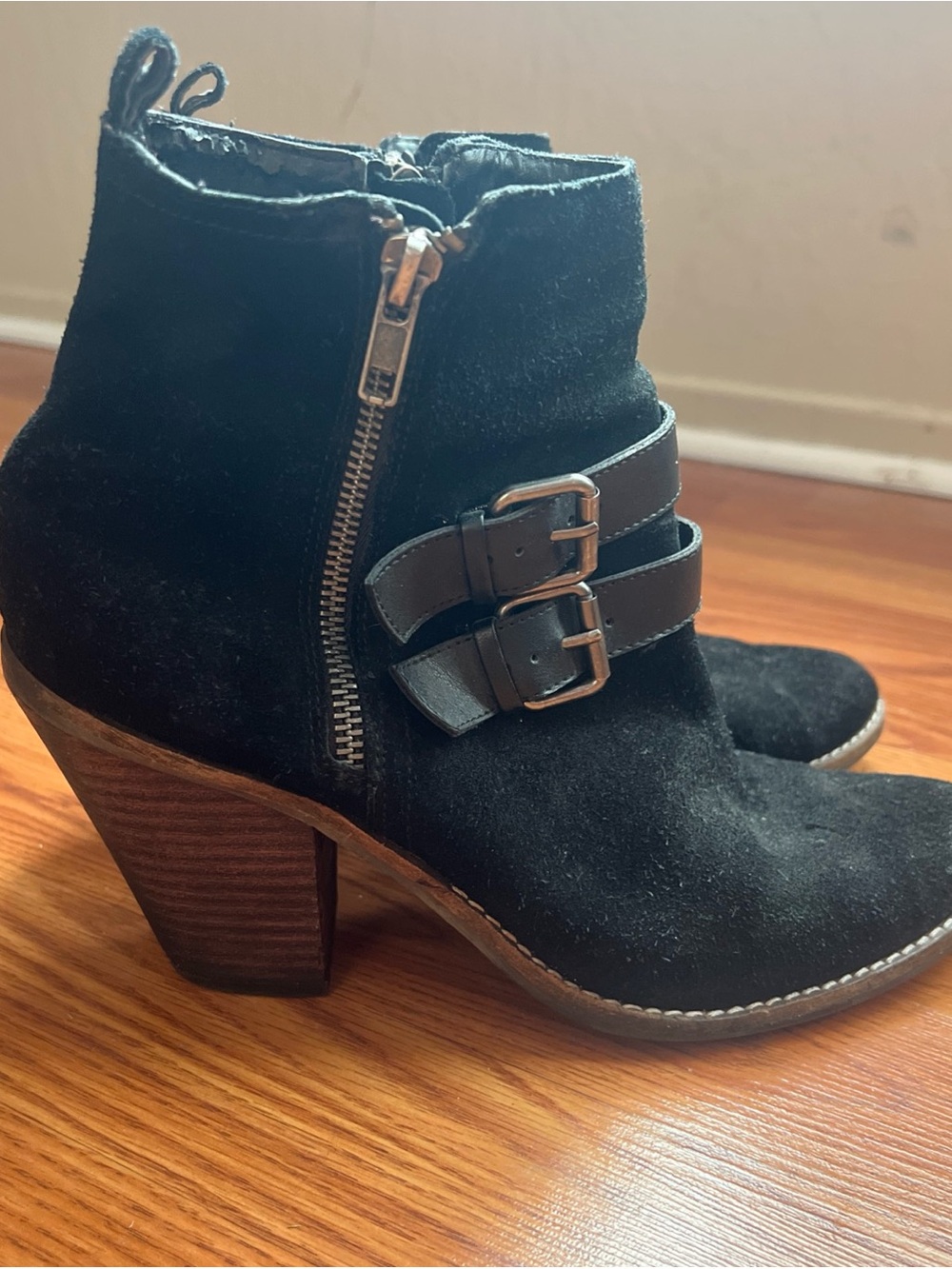 DV by Dolce Vita Black Suede Ankle Boots with Double Buckle